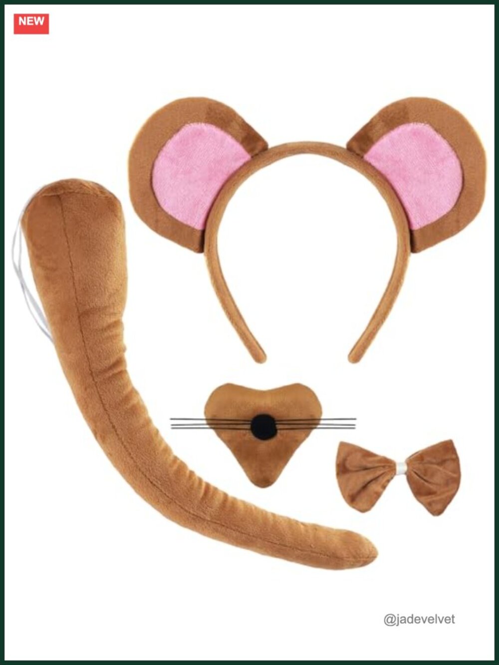 Mouse Ears Headband Set 4 Pc Nose Bow Tie Tail Plastic Cosplay Costume